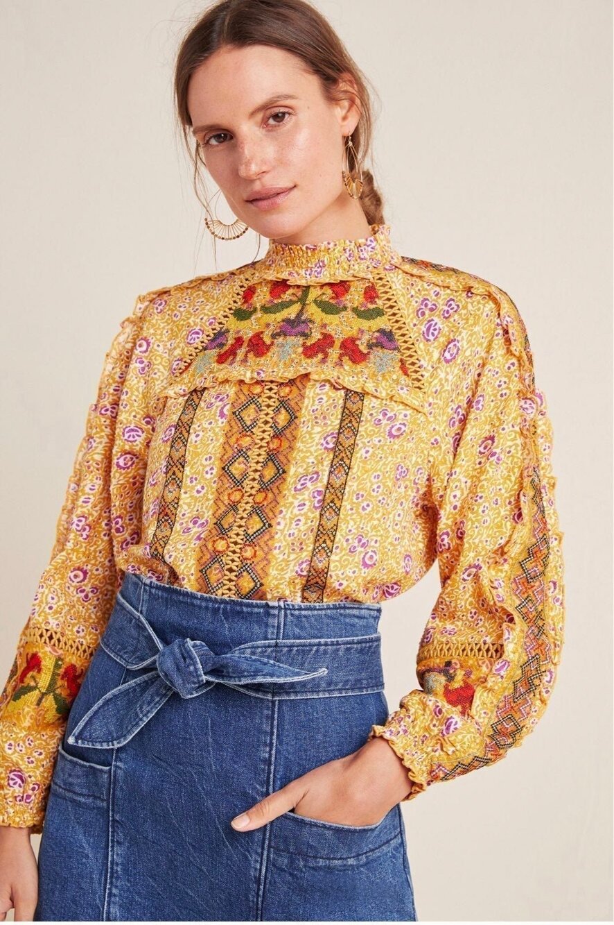 NWT❤️Anthro Maeve Goldie Embroidered Blouse sz14P